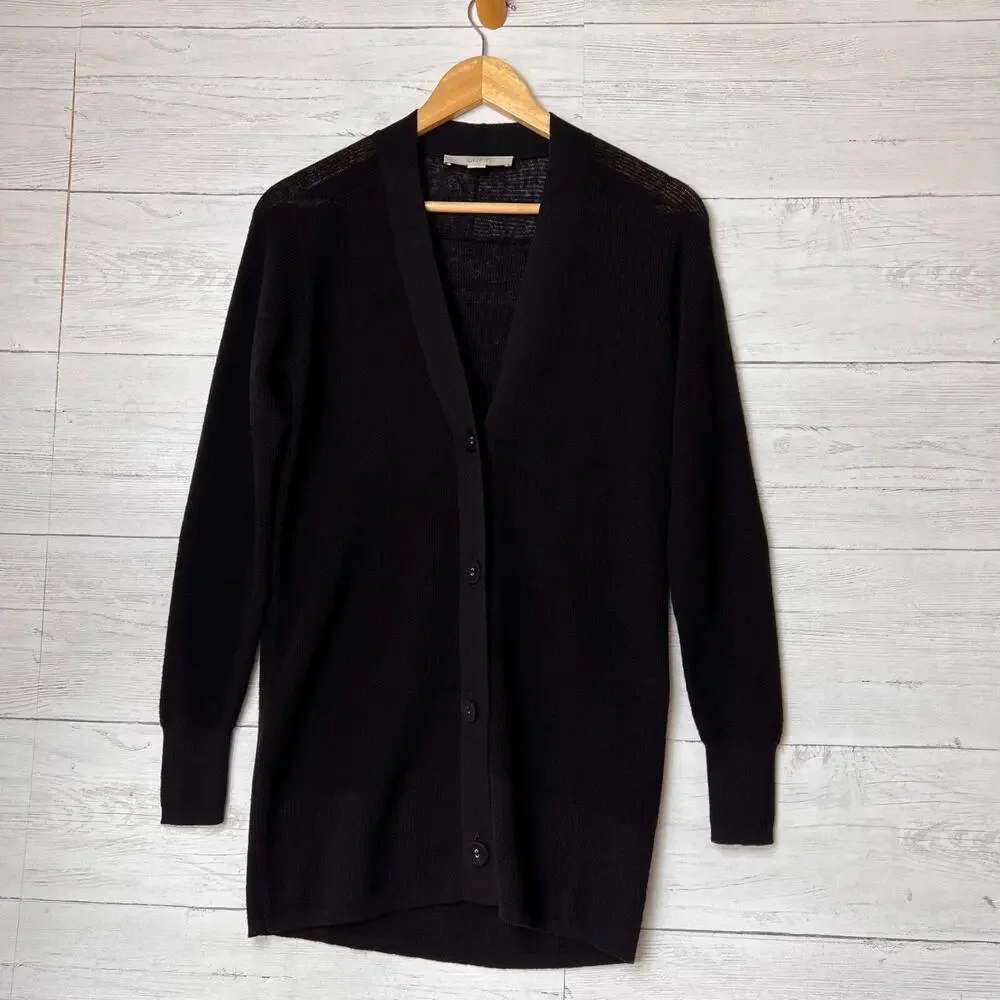 Loft Cardigan Womens Size XS Black Button Down Linen Blend Fabric Buttons